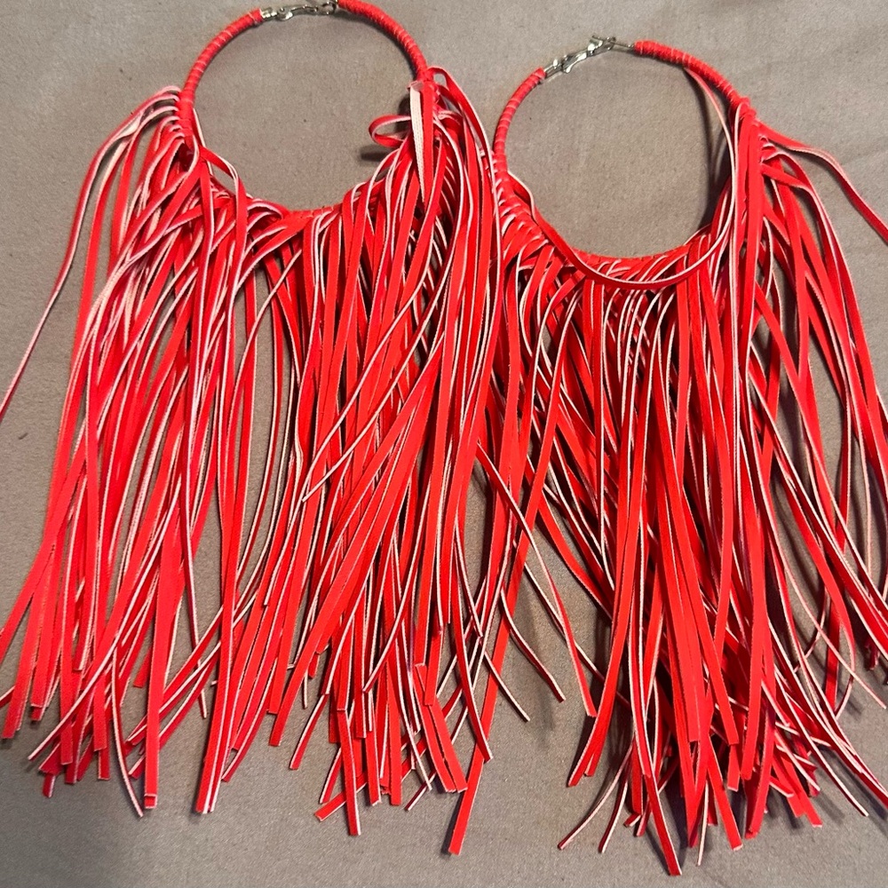 Sassy Jones Red Fringe Earrings Statement Jewelry